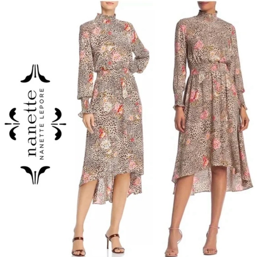 Nanette Lepore Brown and Pink High Low Dress